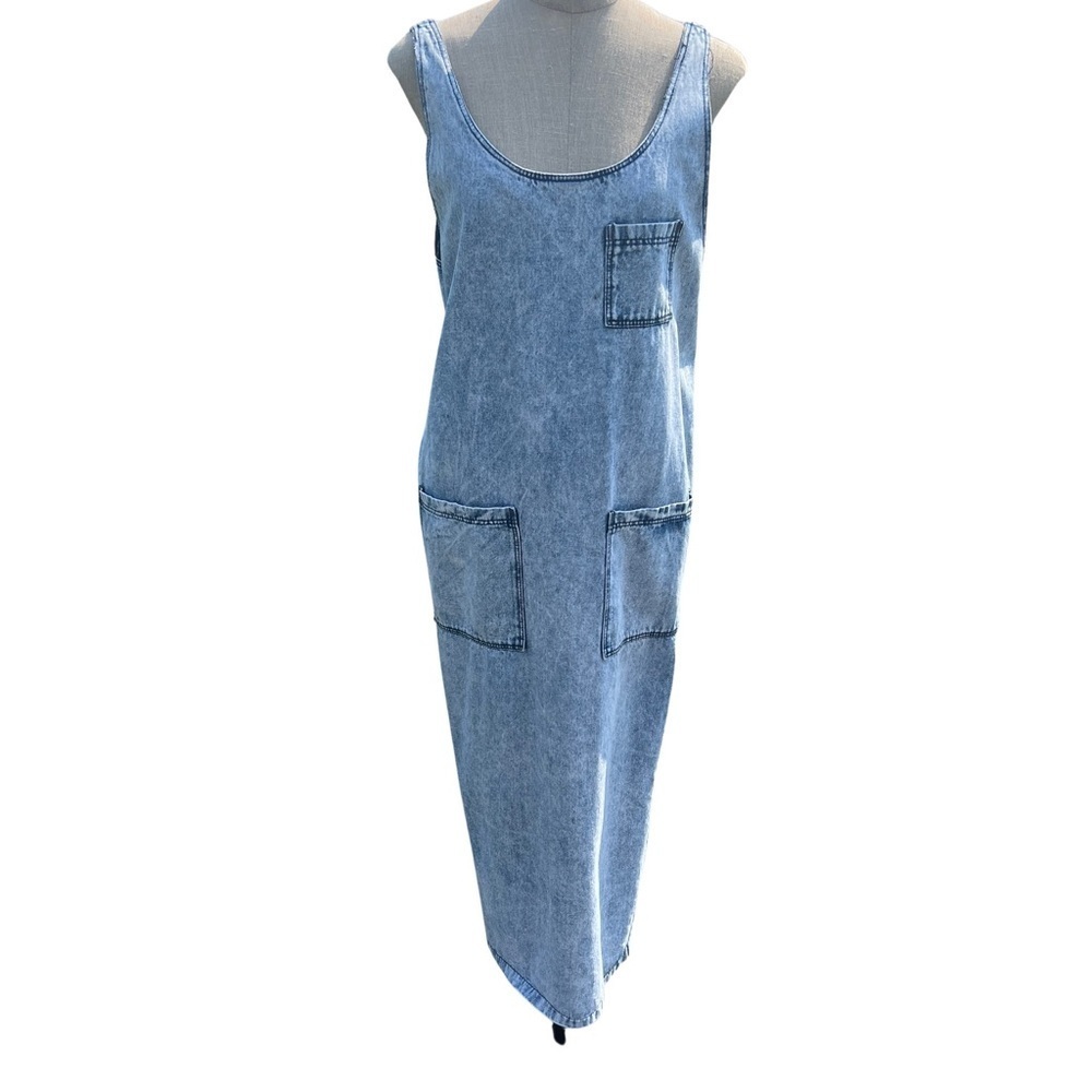 Vintage 80s 90s Acid Wash Denim Relaxed Fit Overall Maxi Jean Dress